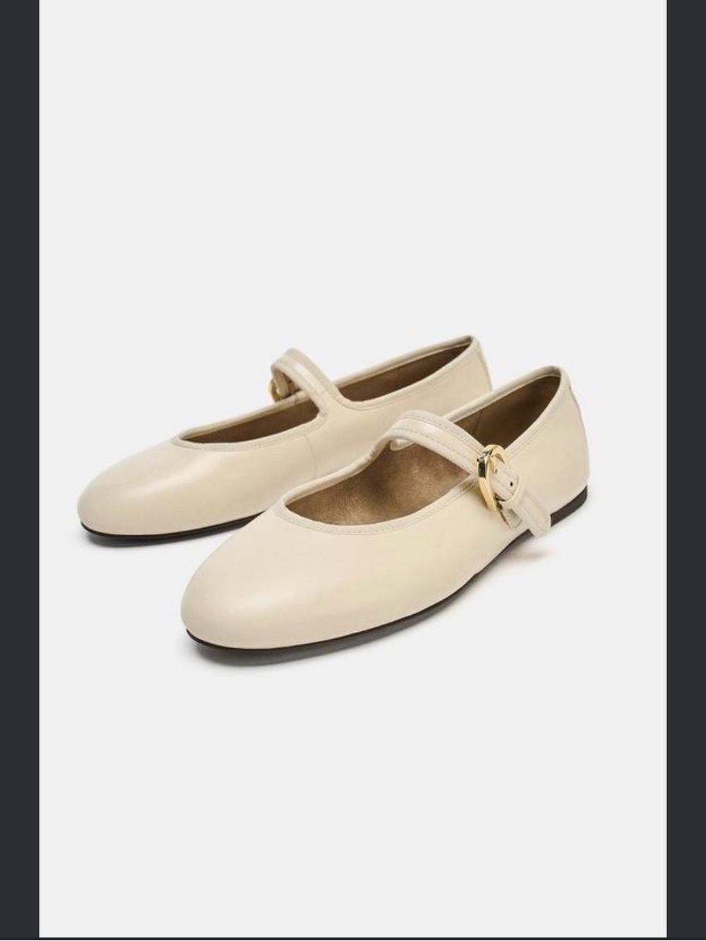 Zara LEATHER FLAT BALLERINA SHOES WITH BUCKLE DETAIL